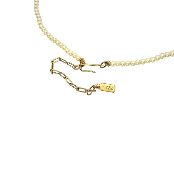 1928 Bridal Porcelain Rose Faux Pearl Necklace & Frosted Glass Brooch Set - Picture 7 of 16